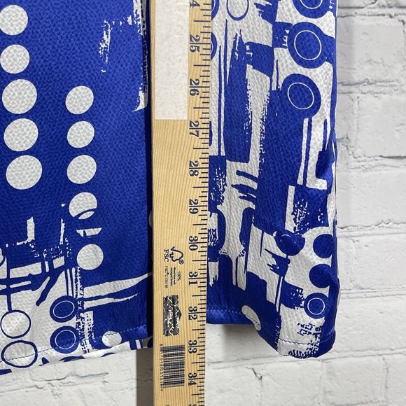 Dress Limited Collection 100% Silk Size 4 Mini Round Neck Geo Blue Flowy Soft - Picture 3 of 11